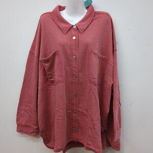 Maurices Washed Knit Button Up Long Sleeves Women's Denim Shacket 3X Mineral Red